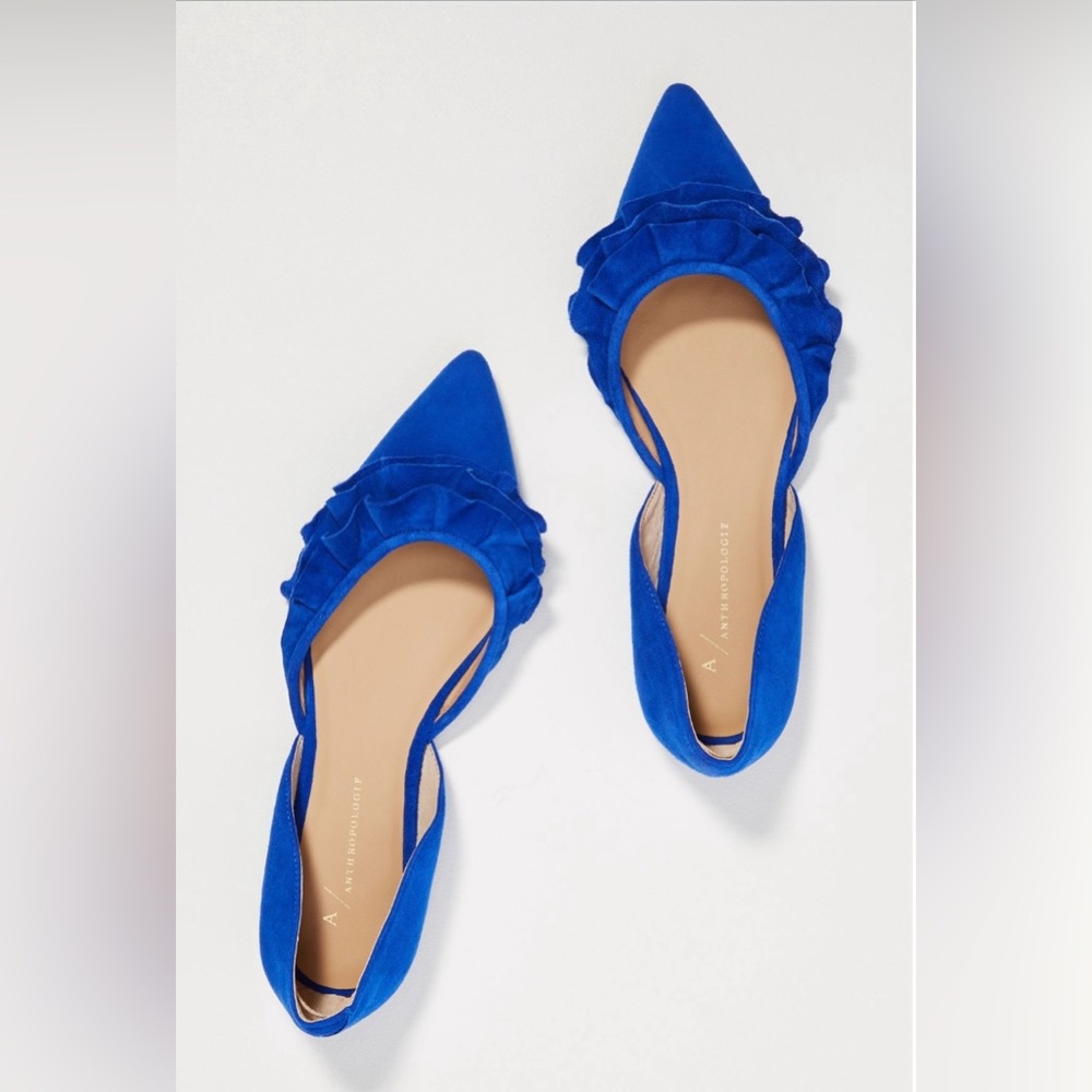Anthropologie Sylvie Ruffled D’Orsay Flats – Dark Blue – Size 8 / 38